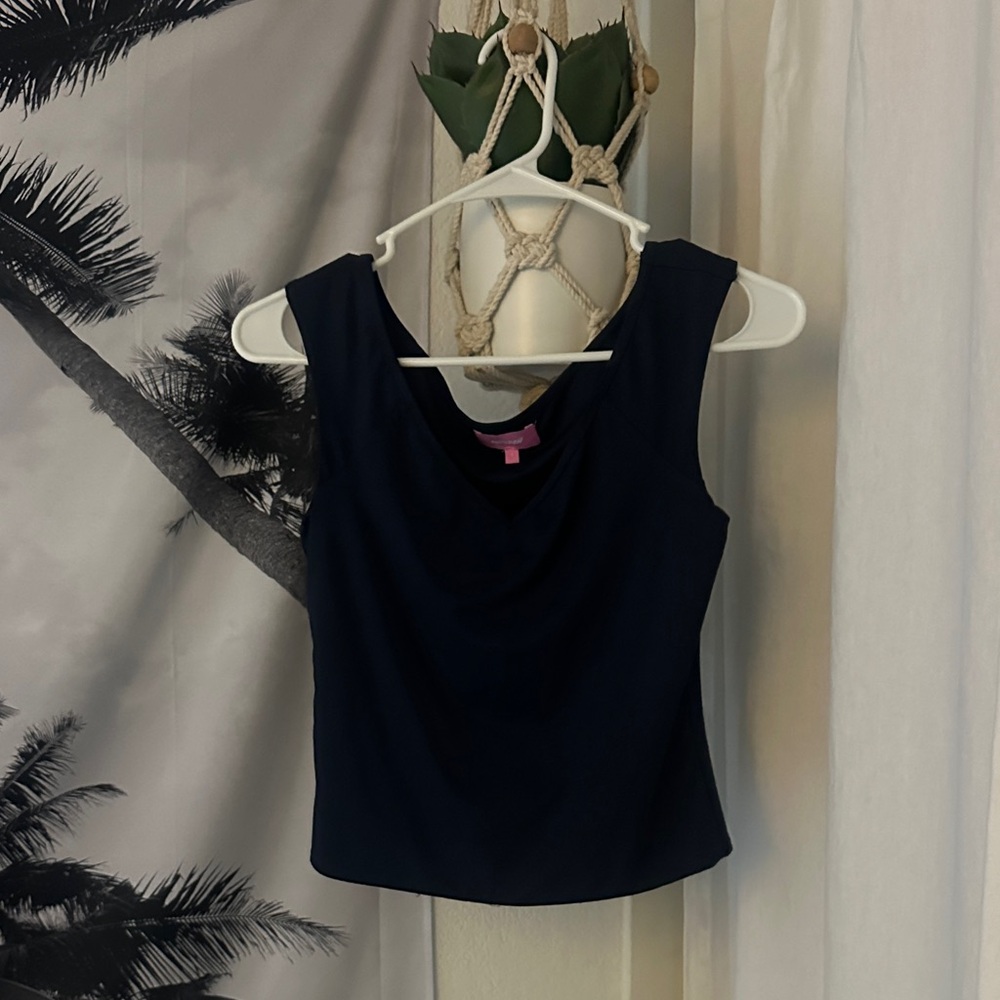 Edikted Navy Drape Neck Tank Top